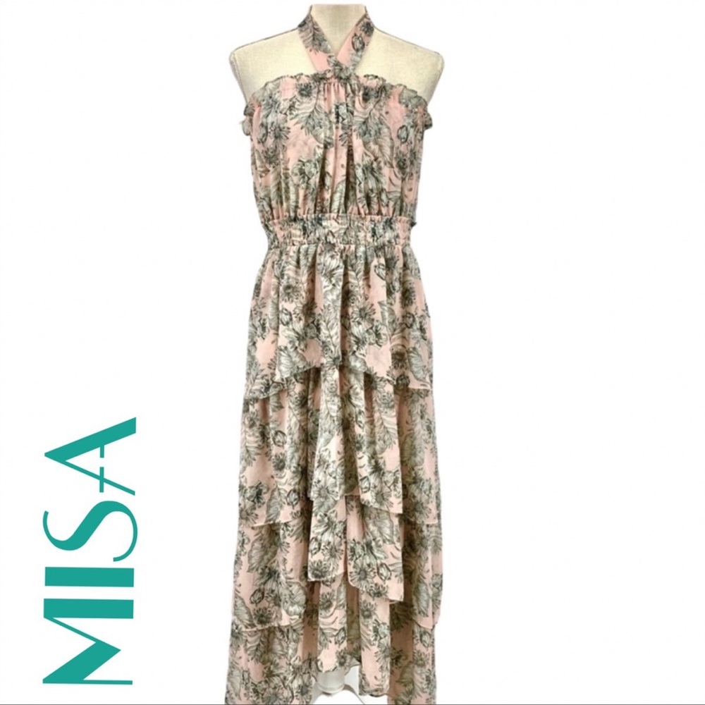 MISA DALLIN DRESS PINK FLORAL RUFFLE MAXI dress